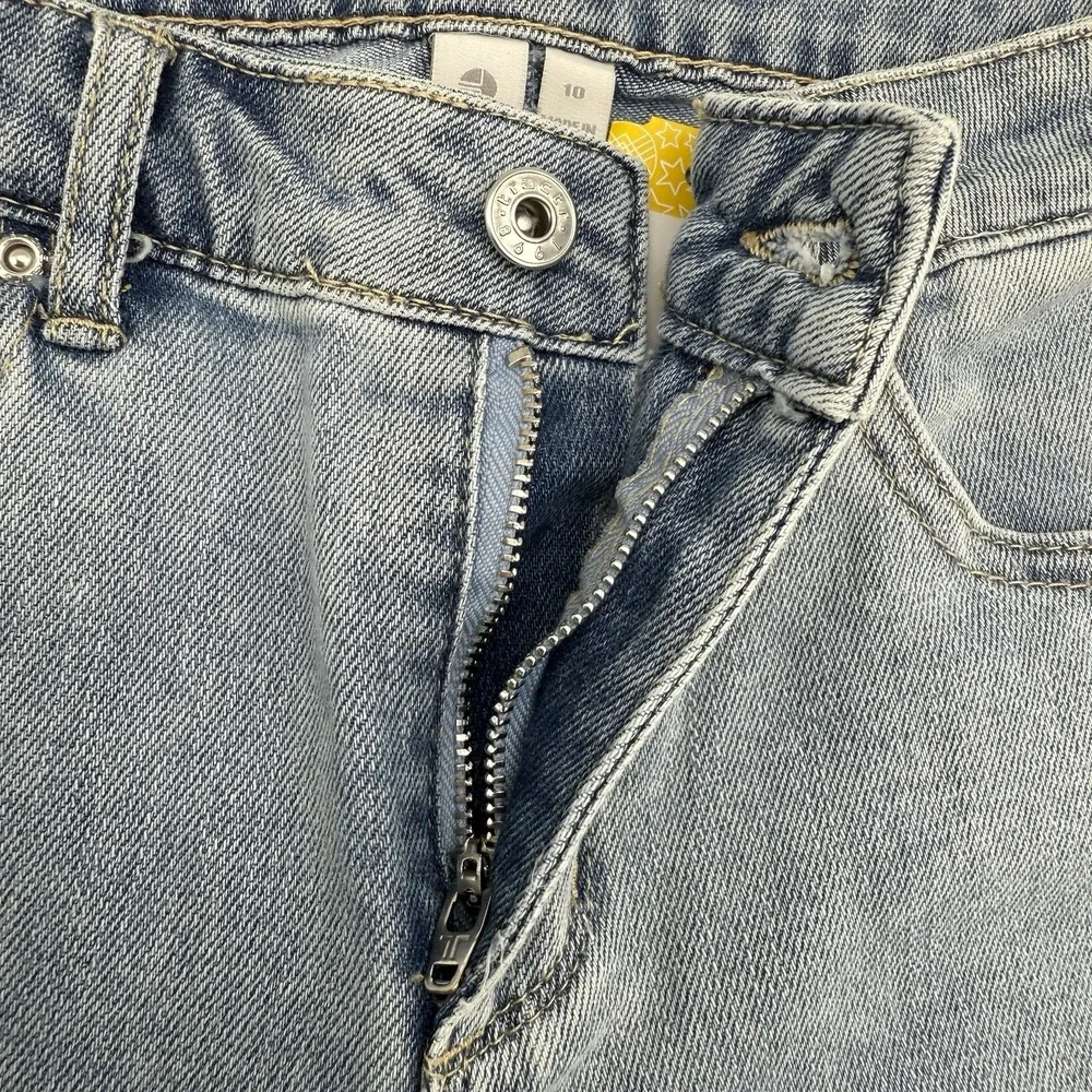 Girls Denim Pants Butterfly Embroidered Size 10 Cuffed Straight Leg Light‎ Wash
